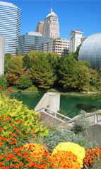 Oklahoma City skyline seen from the Myriad Gardens
